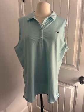 Vineyard Vines Sleeveless Polo Tank in Mint Aqua Stripe